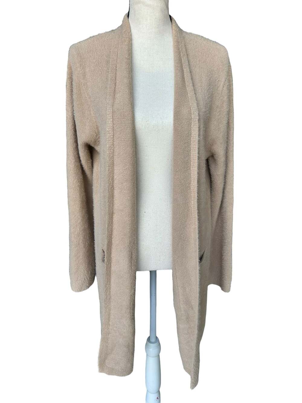 QIXING Fuzzy Long Open-Front Cardigan Sweater Size L B187